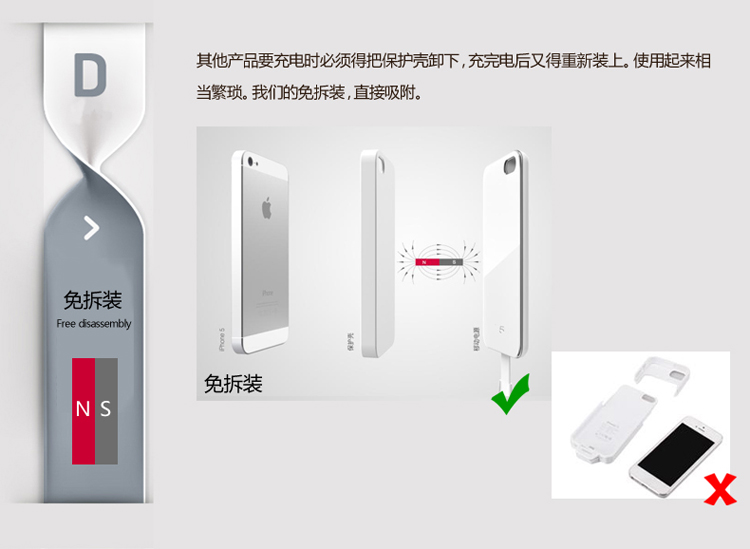 【便携苹果iphone5\/5S超薄 背夹电池保护壳 苹