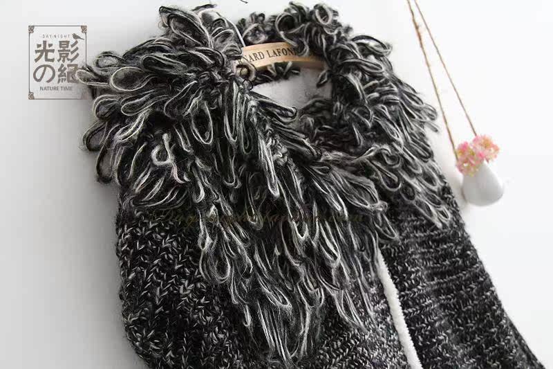 【毛领宽松蝙蝠袖<em>加</em>绒粗棒<em>针织开衫 </em>加厚中长