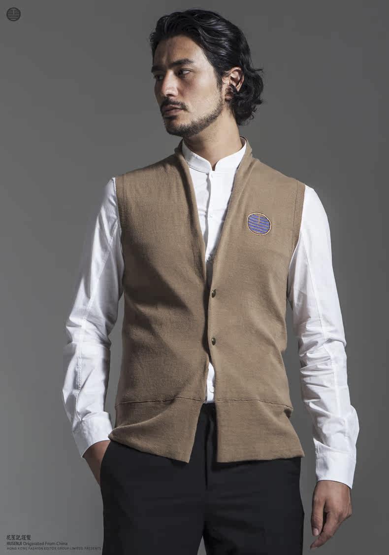 花笙记中国风<em>马甲男</em>中式修身<em>针织</em>背心<em>开衫</em>秋冬