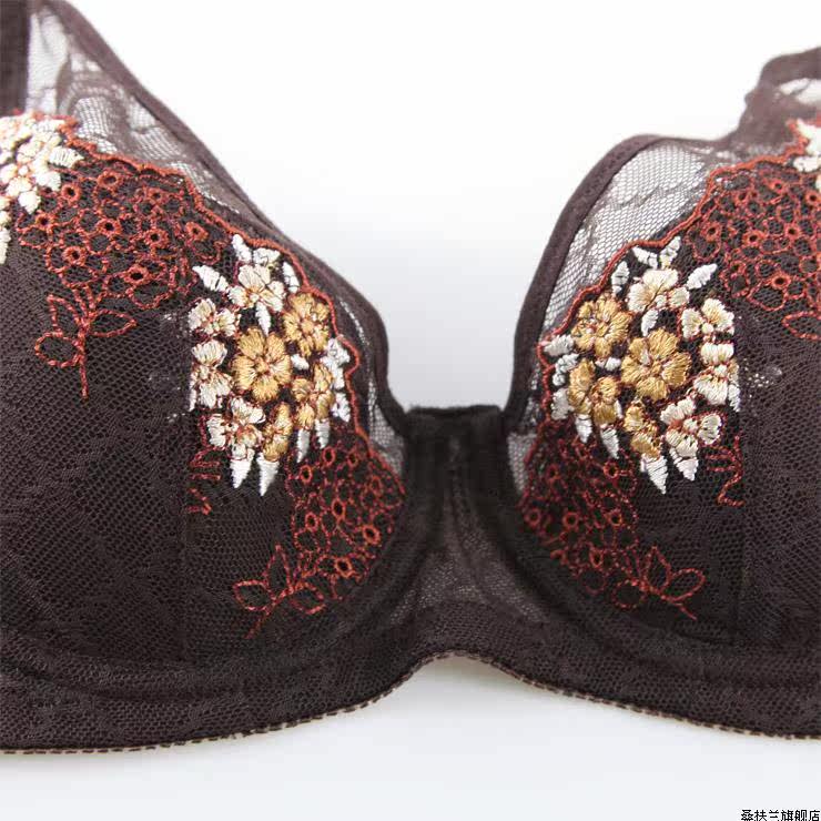 桑扶兰 刺绣蕾丝花边深V薄杯<em>文胸</em> AK809棕色