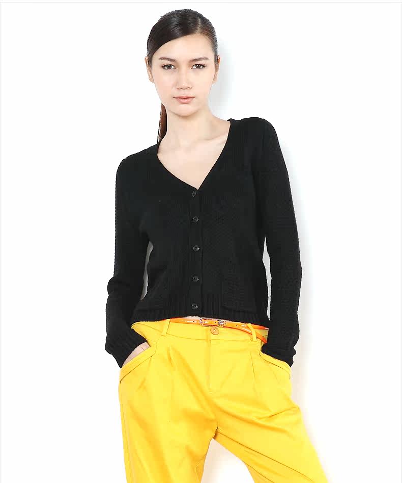 古木夕羊 13%羊毛加厚复古<em>棒针短开衫</em>V领毛衣