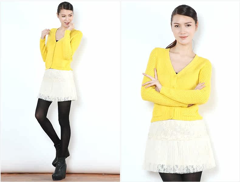 古木夕羊 13%羊毛加厚复古<em>棒针短开衫</em>V领毛衣