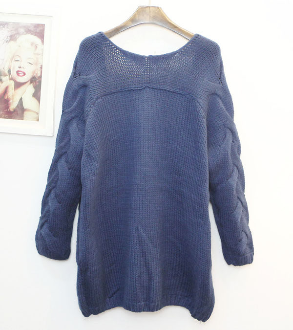 韩版扭麻花糖果色<em>棒针</em>粗毛线 <em>中长款针织毛衣</em>