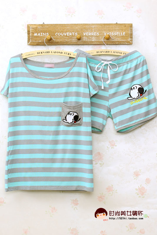 Пижама Comfortable pajamas home service 2013 Модифицированное вискозное волокно В полоску Свитер Для отдыха дома Девушки Пижама Comfortable pajamas home service 2013 Комплект из двух предметов В полоску Свитер Шорты Девушки Для отдыха дома На завязках Короткий рукав Вышивка Модифицированное вискозное волокно Другие материалы Тонкая модель О-вырез Лето