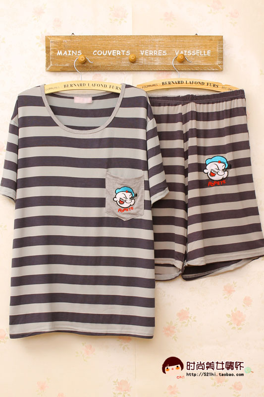Пижама Comfortable pajamas home service 2013 Модифицированное вискозное волокно В полоску Свитер Для отдыха дома Девушки Пижама Comfortable pajamas home service 2013 Комплект из двух предметов В полоску Свитер Шорты Девушки Для отдыха дома На завязках Короткий рукав Вышивка Модифицированное вискозное волокно Другие материалы Тонкая модель О-вырез Лето
