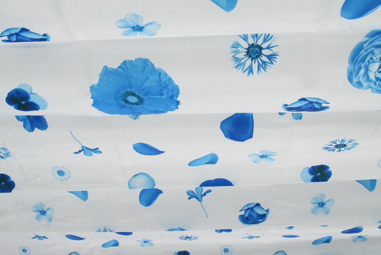 特朗斯福蓝色花朵德国防水涤纶印花浴帘180X200CM