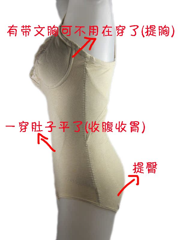 彩棉条纹带杯<em>塑身连体</em>内衣<em>束身衣</em> 收腹收胃提