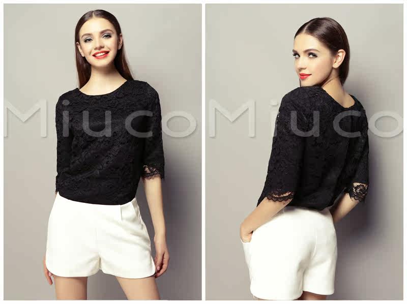 欧洲站早春新款女装名媛小香风<em>7分</em>袖<em>上衣短裤</em>