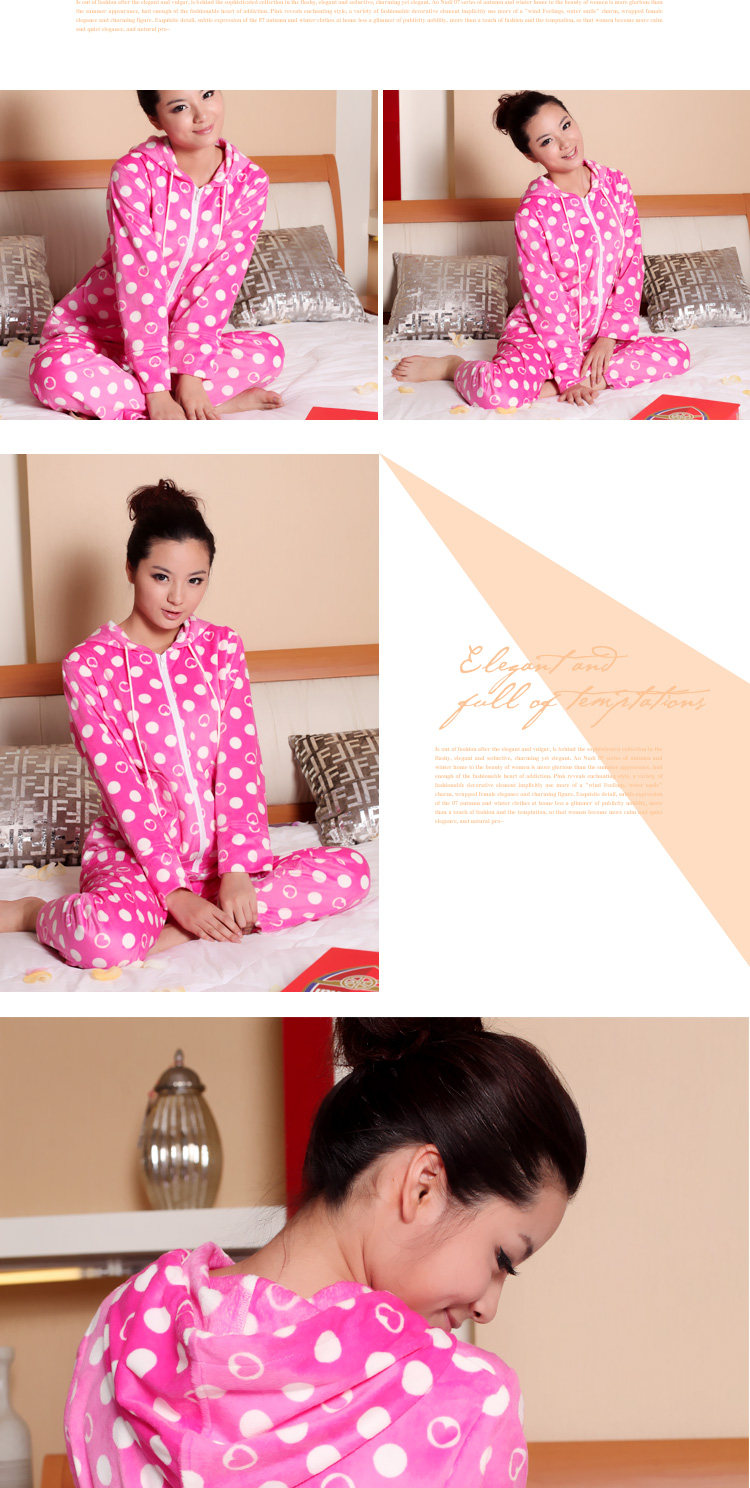 【调皮不<em>乖女</em>】秋冬女珊瑚绒薄款时尚圆点粉红