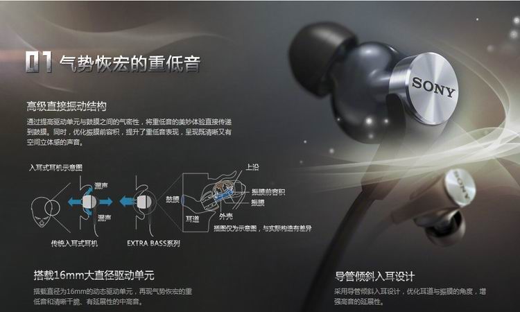 SONY索尼 MDR-XB90EX 重低音舞曲入耳式耳