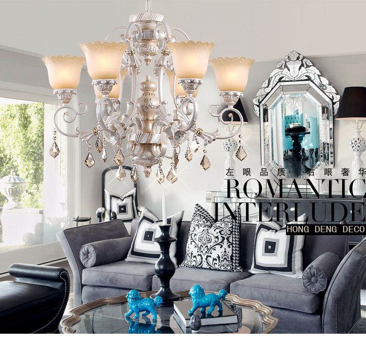 【欧式吊灯白色客厅灯具LED水晶灯房间灯卧室