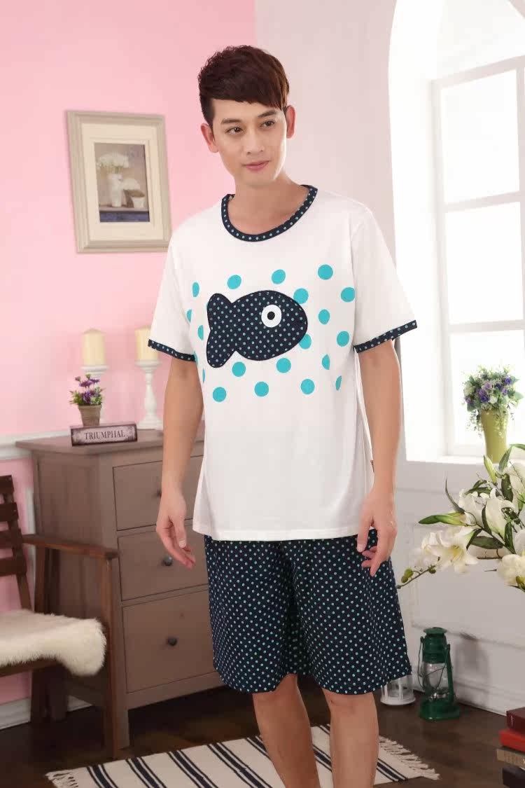 <em>男士短衣短裤</em>睡衣套针织棉男短袖家居服 卡通