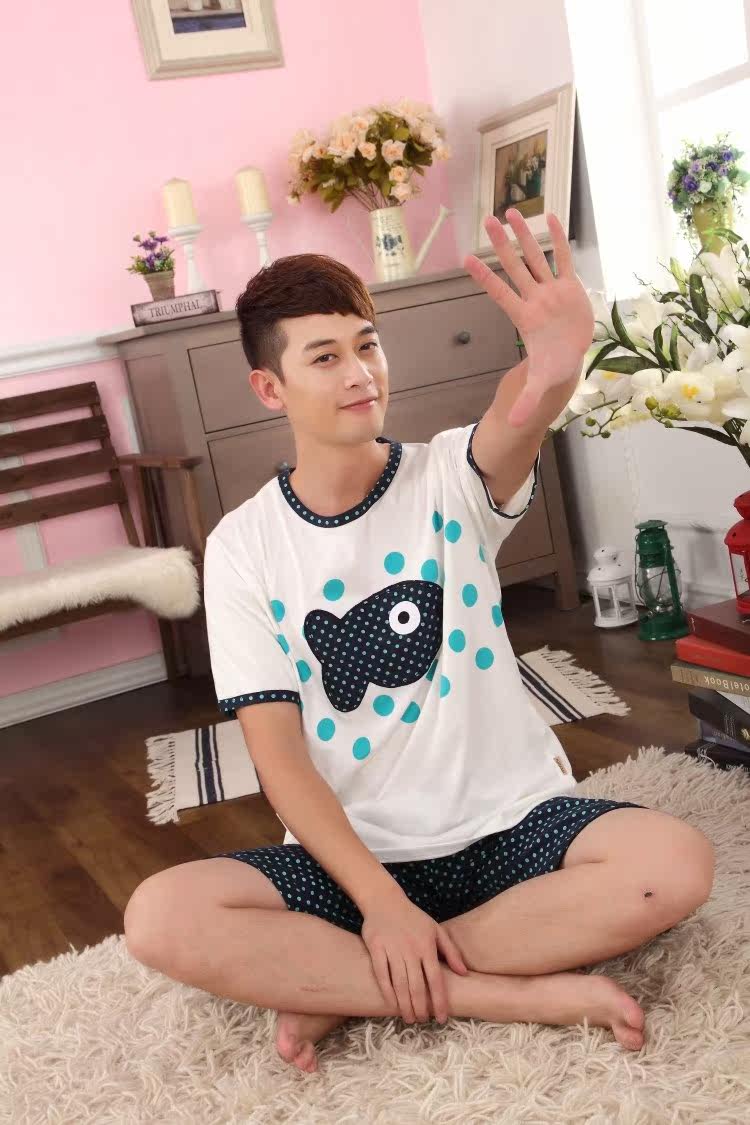 <em>男士短衣短裤</em>睡衣套针织棉男短袖家居服 卡通