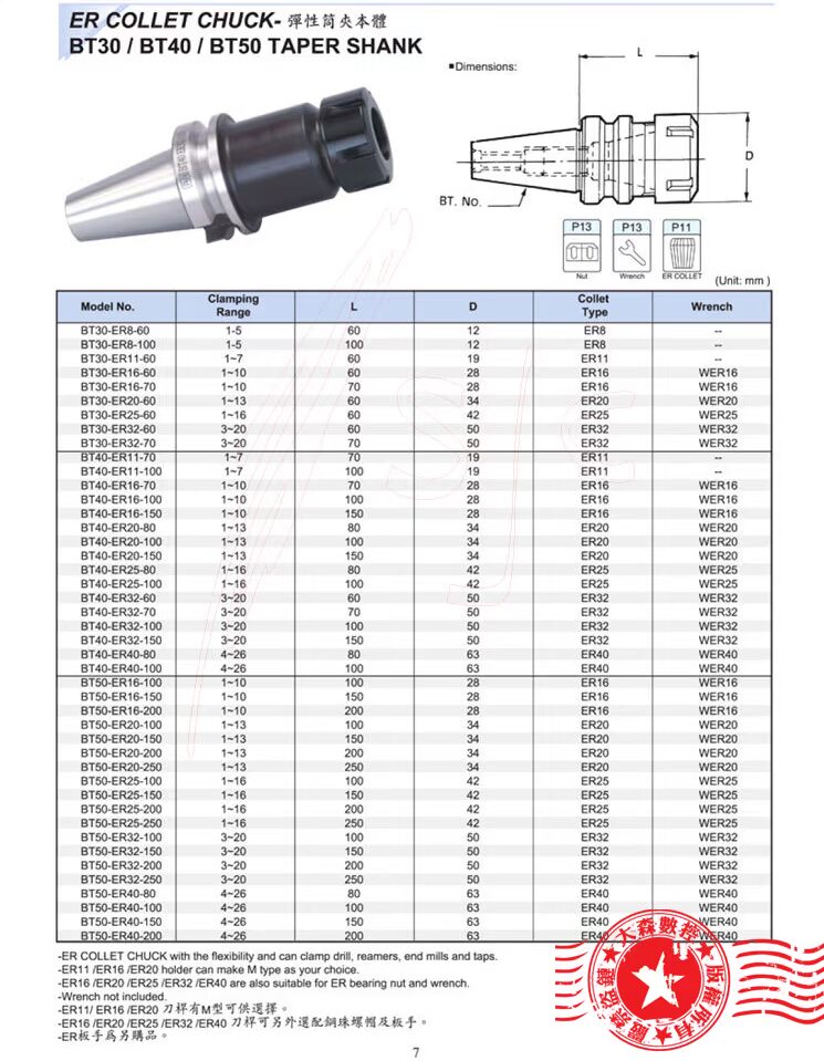 ER弹性筒夹本体/数控铣刀柄BT40-ER16/ER40 加工中心刀柄