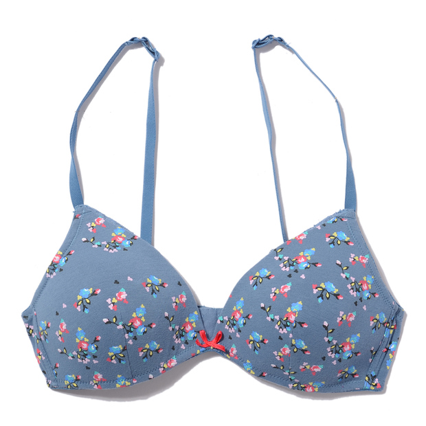 小碎花纯棉<em>文胸</em> 女生无钢圈舒适<em>胸罩</em> <em>无托</em>薄款