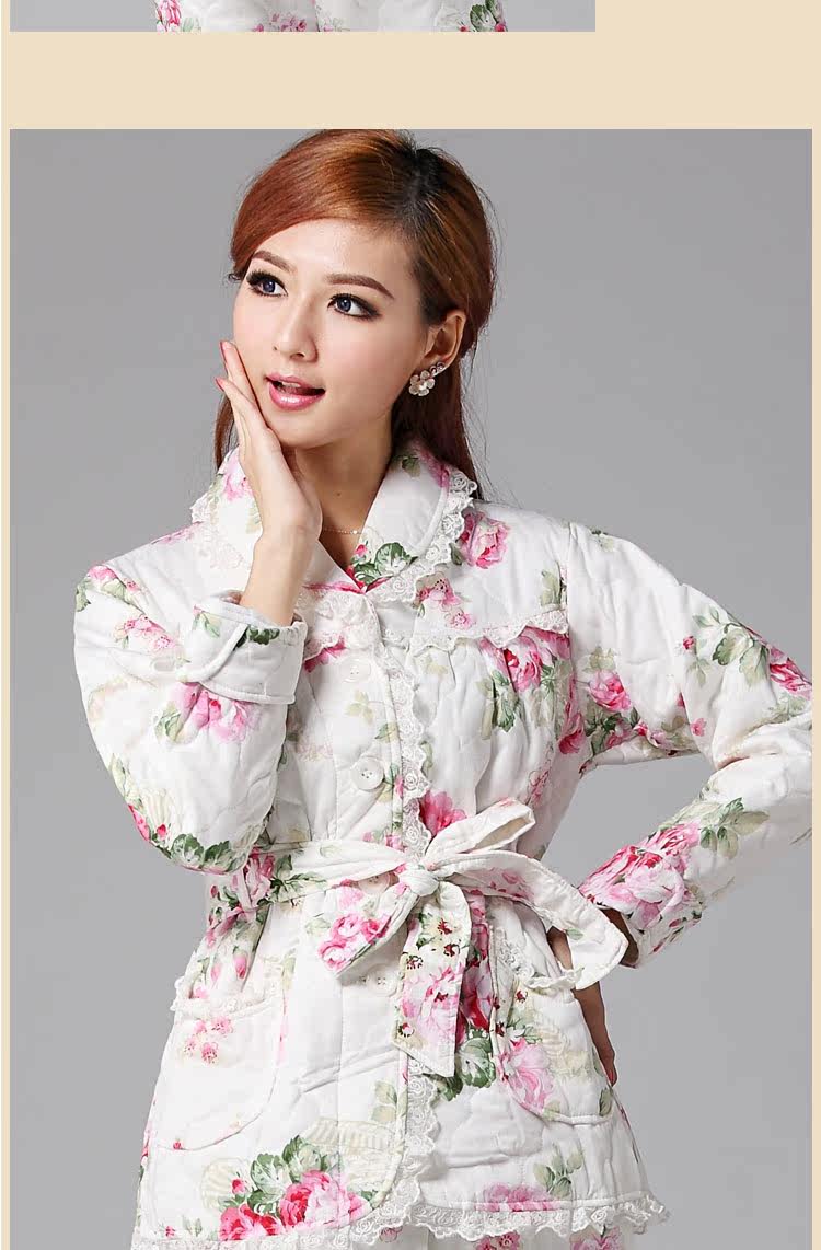 <em>天猫</em> <em>淘宝商城</em>秋冬<em>女睡衣</em> 迪普薇全棉蕾丝花边