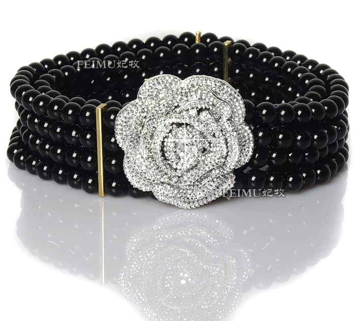 韩国珍珠腰封女士弹力镶钻加宽腰链 连衣裙子