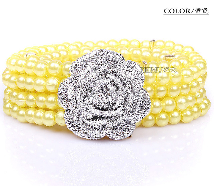 韩国珍珠腰封女士弹力镶钻加宽腰链 连衣裙子