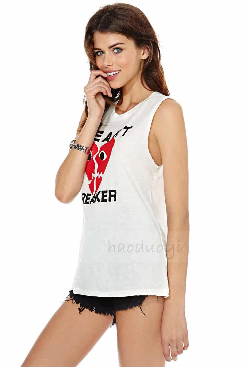 批发采购女式T恤-<em>Heartbreaker</em>心碎图案印花白