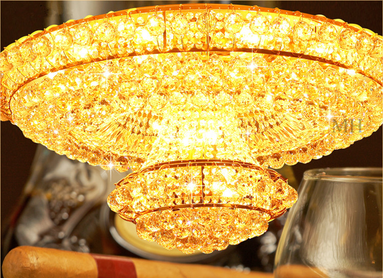led金色水晶灯 大气圆形客厅卧室餐厅吸顶灯直径80cm 1 1.2 1.5米