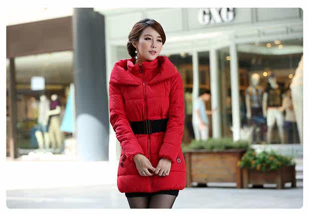 <em>30岁女装</em>冬装<em>外套</em>女士棉服<em>中长款</em> 毛领腰带收