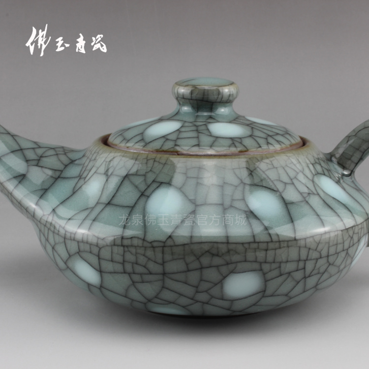 精品!龙泉青瓷哥窑茶具套装 点彩冰裂 问天壶精品陶瓷茶具套装