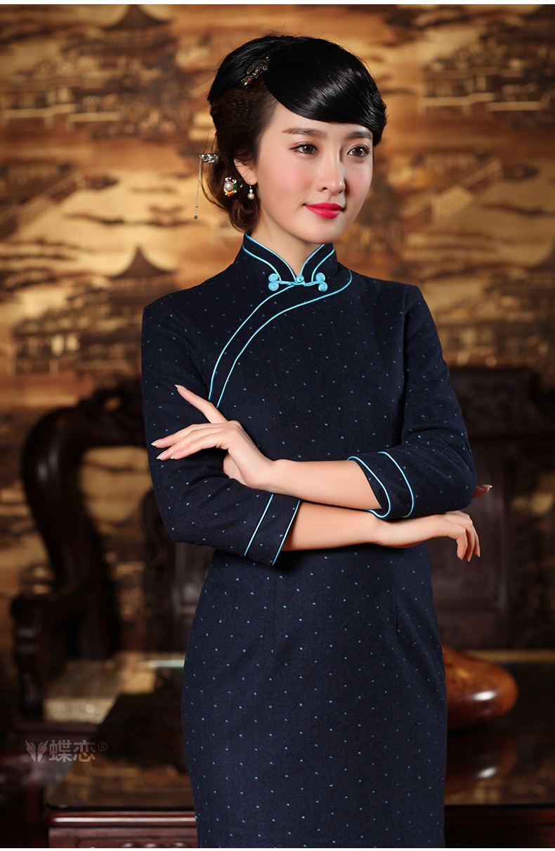 The Butterfly Lovers autumn 2015 new stylish improved long cheongsam dress butterfly clip retro hair? Tang dynasty qipao 49/43 blue dot   S picture, prices, brand platters! The elections are supplied in the national character of distribution, so action, buy now enjoy more preferential! As soon as possible.