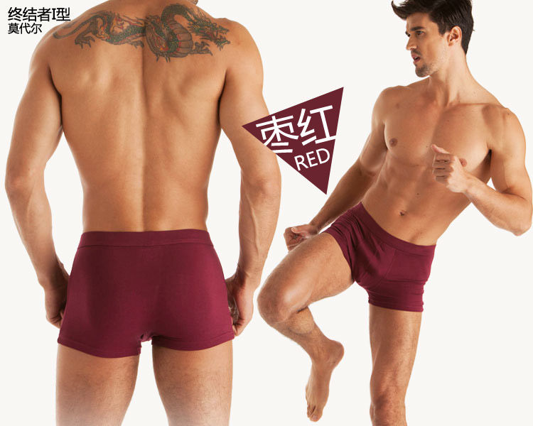 Mens Solid Modal Sexy Low Waist Breathable U Convex Underwear Boxer Briefs