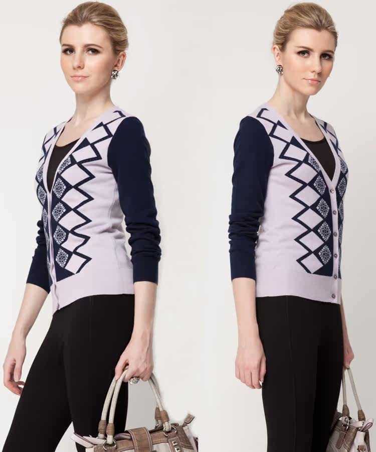 绒华贵族专柜 <em>女羊绒</em>衫 深V领<em>纽扣</em>针织<em>开衫</em>外