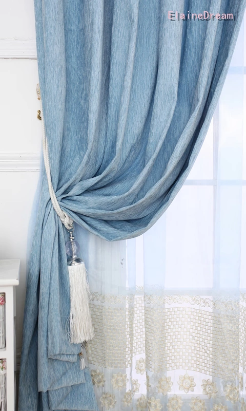 1 rèm Youmeng hiện đại đơn giản mục vụ cao cấp châu âu đồng màu phòng học phòng khách rèm phòng ngủ Địa Trung Hải - Phụ kiện rèm cửa