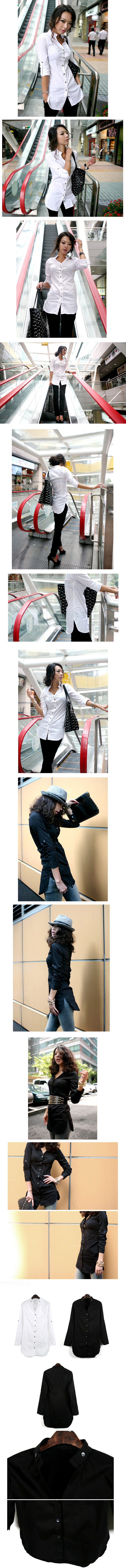เสื้อเชิ้ตทำงานแฟชั่น : เสื้อเชิ้ตทำงานผู้หญิงแขนยาว แฟชั่นเกาหลี นำเข้า สวย สีขาว/ดำ ไซส์ S/M/L/XL : LotusNoss - พรีออเดอร์MI506