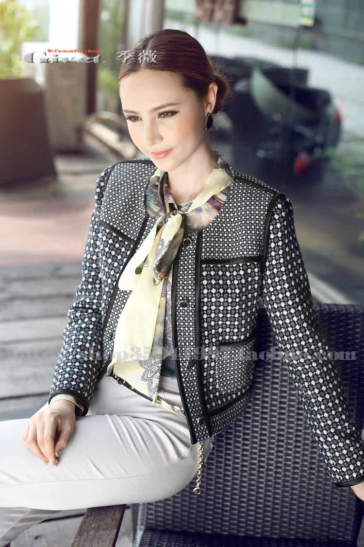 2014春季百搭新款<em>格子毛呢外套</em> 大衣 <em>女装短款</em>