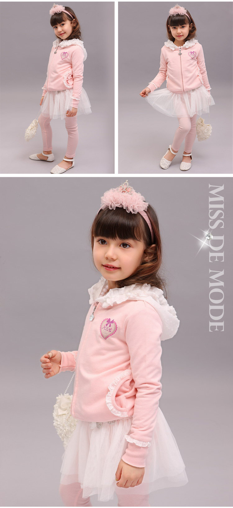 Miss modern baby clothes girls fashion Joker zipper hooded suits children 2013 spring new