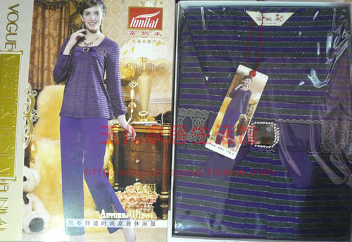 正品富妮来<em>家居服</em>女春秋条纹<em>睡衣</em>长袖长裤套装
