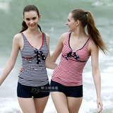 秒杀 2012新款夏艳泳装 海军风女平角分体泳衣 显瘦温泉 游泳衣