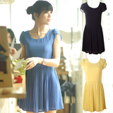 2012夏季女装新款清新甜美百褶裙摆花苞短袖雪纺连衣裙（C5073）