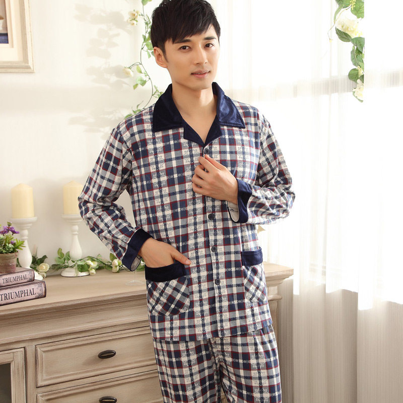 长袖<em>睡衣</em>全棉质 秋冬季<em>睡衣 男纯棉</em>家居服 <em>中老</em>