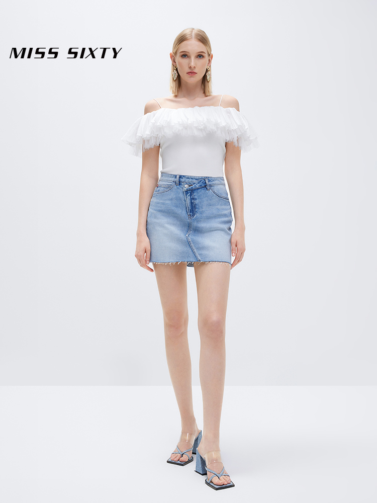 Miss Sixty summer The new Denim skirt female Containing silk Asymmetry High waist 6W2KJ2280000