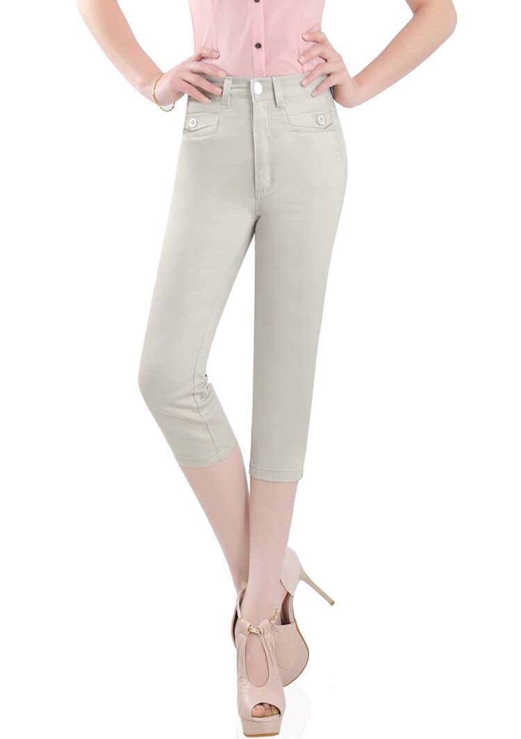 2014新款<em>中老年女式</em>白色七分裤 夏装修身<em>短裤</em>