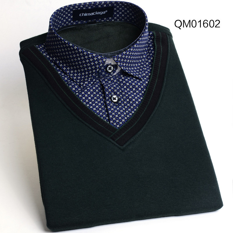 拍下59元 潮男衬衫假两件 <em>男式V领毛衣</em>外套针