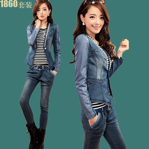 2013欧洲站<em>秋季</em>牛仔<em>套装</em> 加厚<em>女装</em>新款春秋装