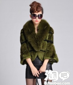 新款皮草 青根貂短袖短衣外套 狐狸毛领 气质高