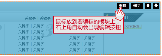 鼠标放到需要编辑的模块上,出现