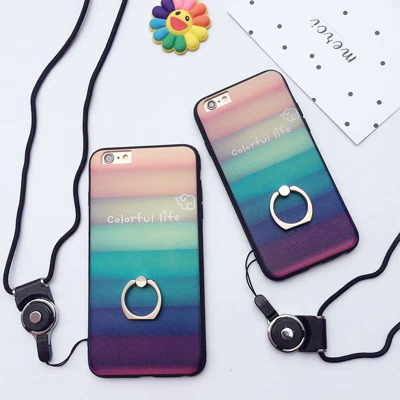 iPhone6手机壳 苹果指环扣超薄简约渐变软壳